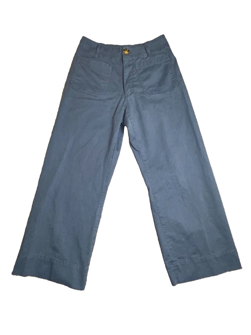 Quince Organic Stretch Cotton Chino Wide Leg Pants Size 4 Aegean Blue Cropped